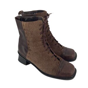 Vintage 90’s NAOT Leather Fabric Boots Womens 39 Lace-Up Square Toe Mary Poppins